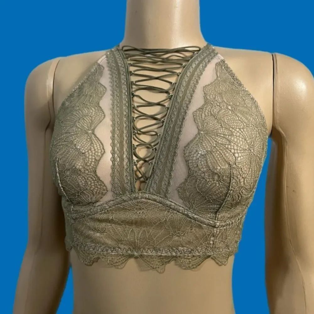 Victorias Secret Very Sexy Lace up high neck mesh lace bralette bra Medium